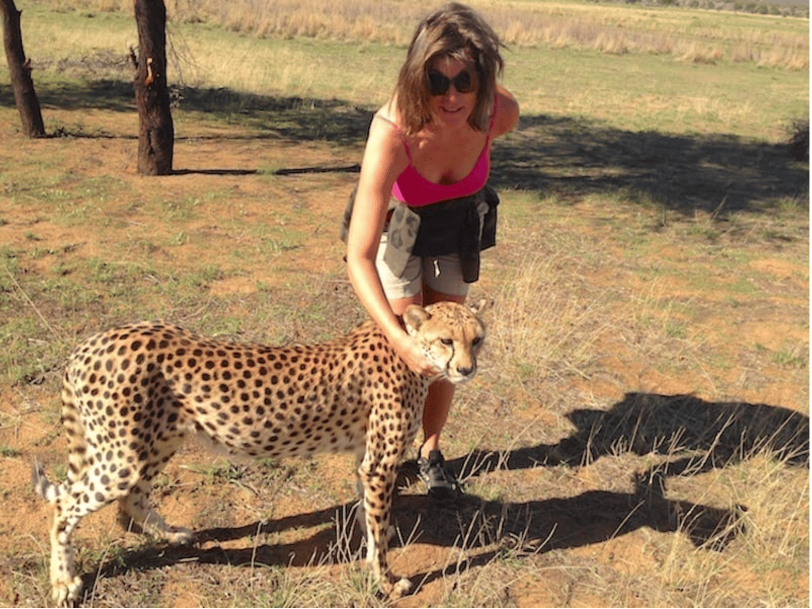Gundi Gabrielle with a cheetah in Namibia
