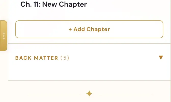 The chapter list with the + Add Chapter button and Back Matter at the bottom.