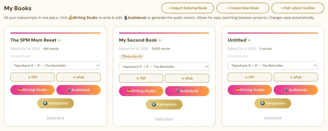The My Books tab with your books as cards.