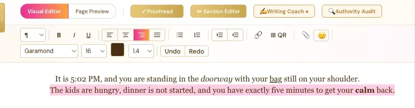 The first paragraph is centered and the second is right-aligned, with the Align Right button lit up.