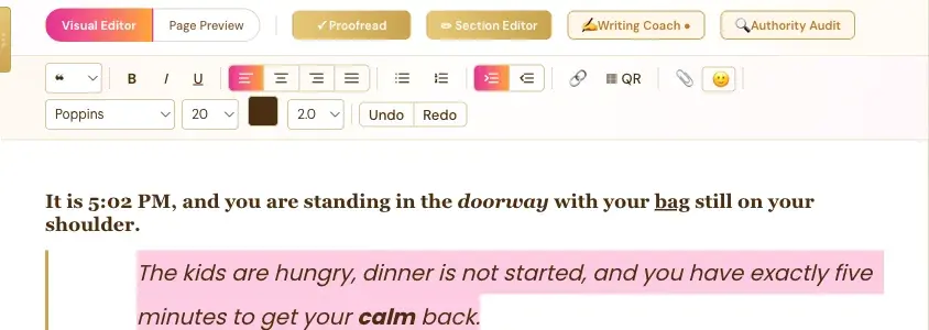 A heading in H3 and a paragraph as a blockquote, with the gold bar on its left.