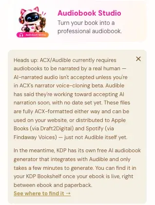 The Audiobook Studio with its note about Audible and ACX.