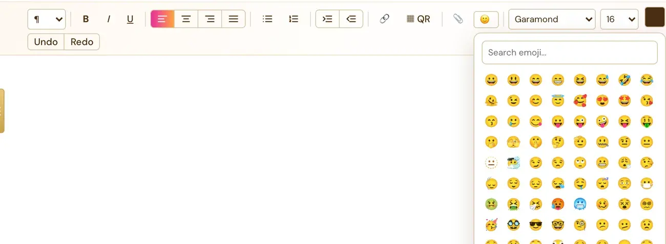 The emoji picker in the Writing Studio.