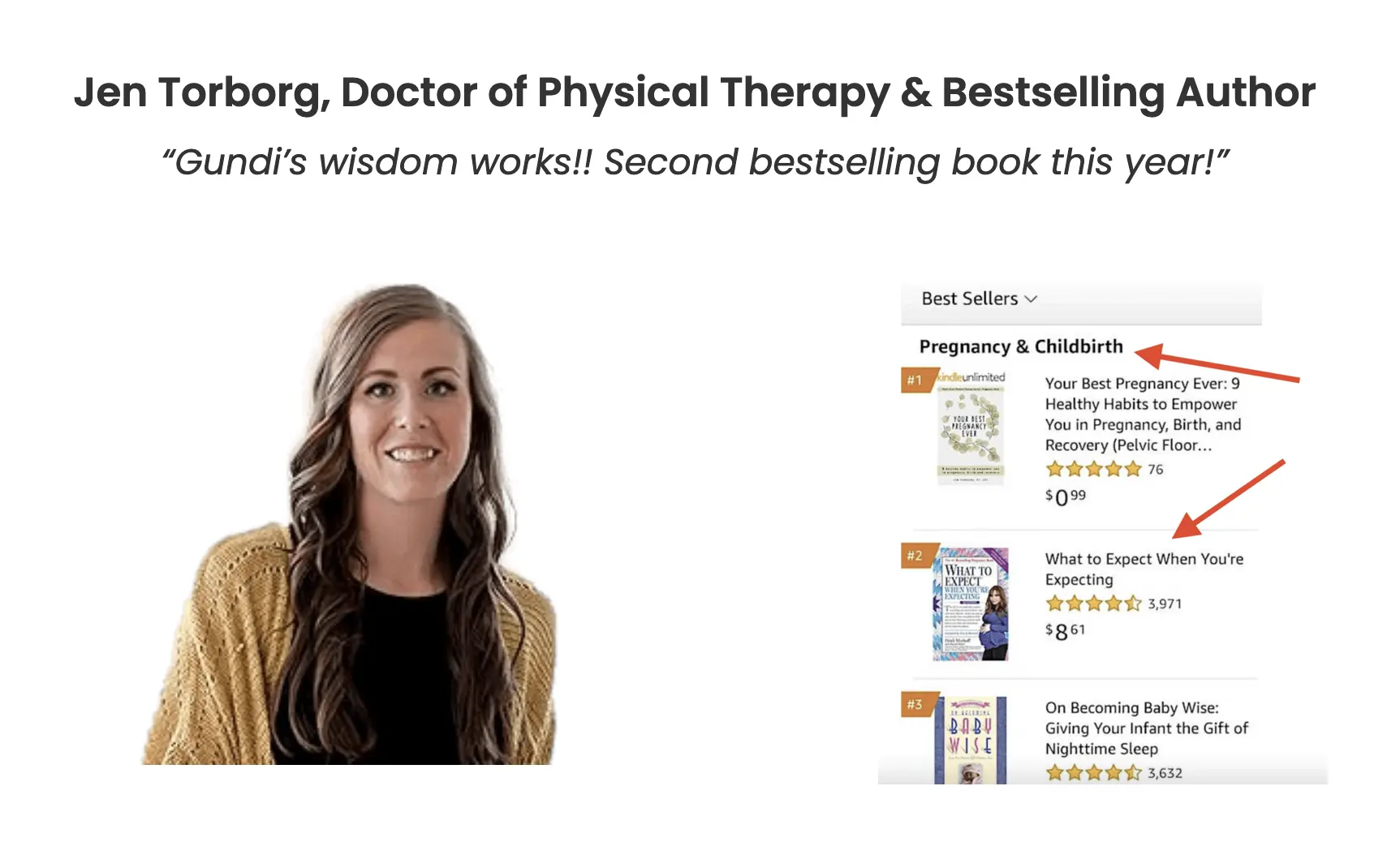 Jen Torborg, Doctor of Physical Therapy & Bestselling Author: "Gundi's wisdom works!! Second bestselling book this year!"