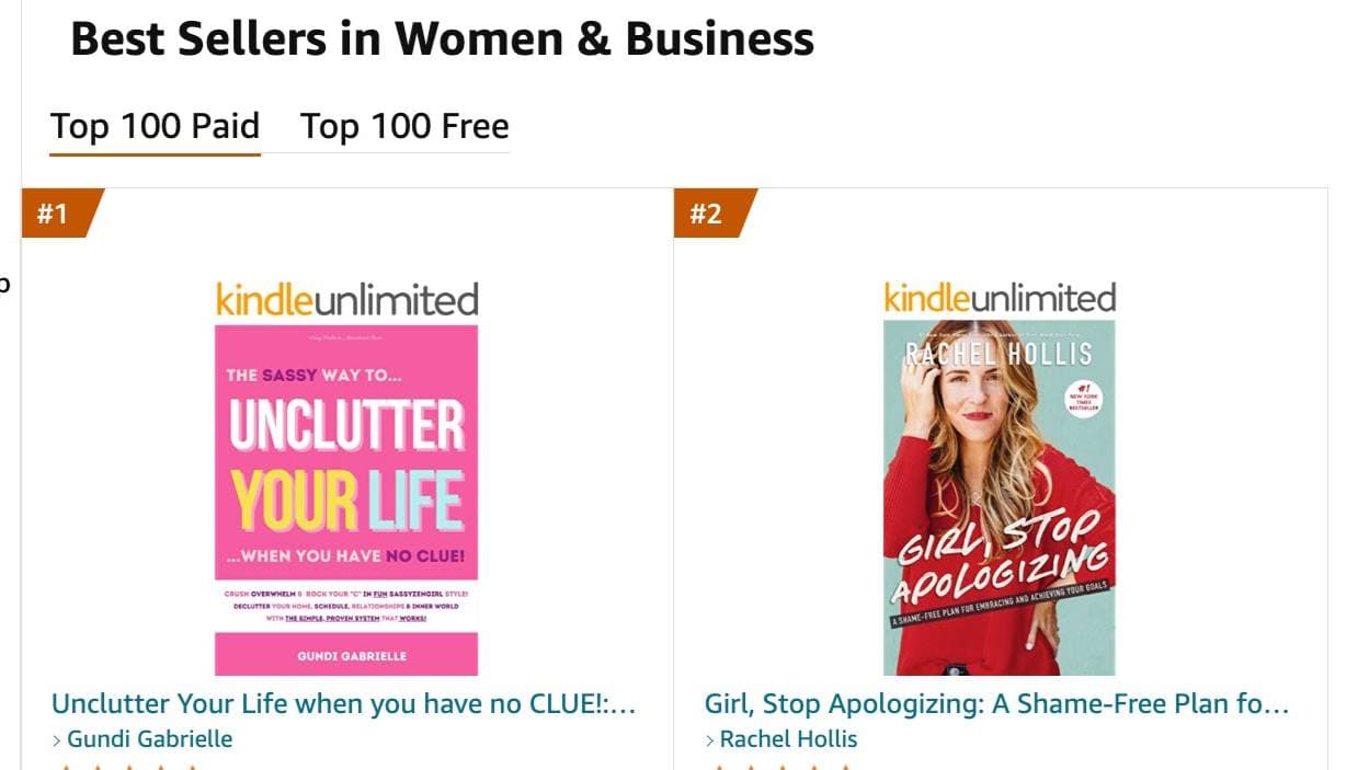Bestselling Author Gundi Gabrielle, Founder of Golden Bestseller Empire & Blissful Kittens AI, ahead of Rachel Hollis in Amazon's Bestseller Charts for Women & Business
